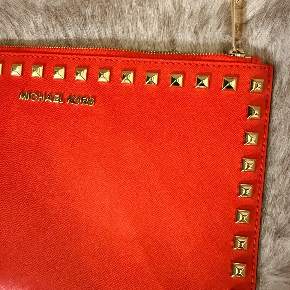 Michael Kors Bright Red Saffiano Studded Wristlet